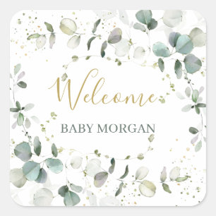 Eucalyptus Foliage Baby Shower   Square Sticker