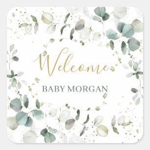 Eucalyptus Foliage Baby Shower Square Sticker