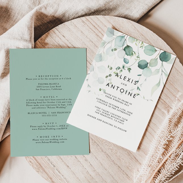 Eucalyptus Foliage Back & Front Formal Wedding   Invitation (Creator Uploaded)
