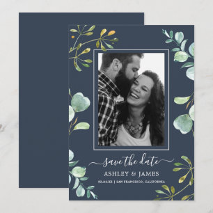 Eucalyptus Foliage Blue Botanical Save the Date Invitation