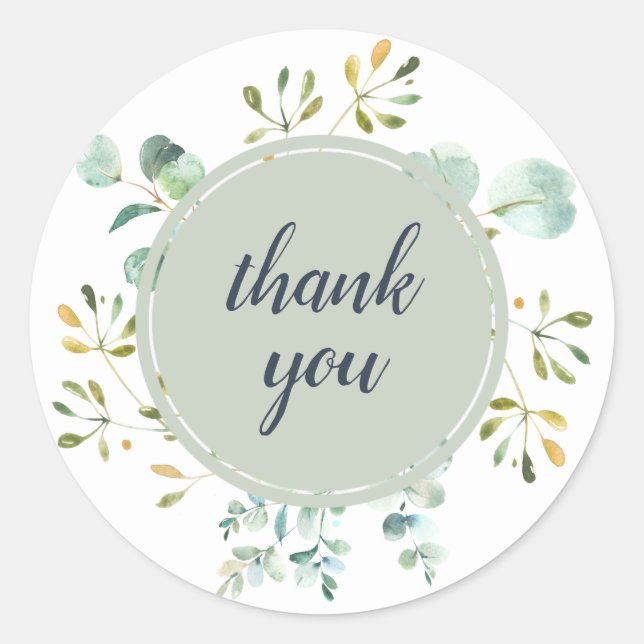 Eucalyptus Foliage Botanical Wedding Thank You Classic Round Sticker (Front)
