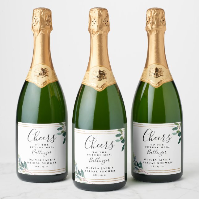 Eucalyptus Foliage Bridal Shower  Sparkling Wine Label (Bottles)