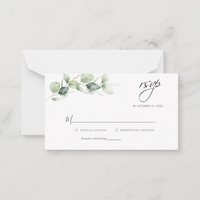 Eucalyptus Foliage Budget Wedding RSVP Card (Front)