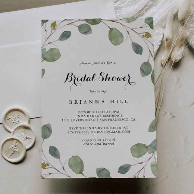 Eucalyptus Foliage Calligraphy Bridal Shower Invitation (Creator Uploaded)