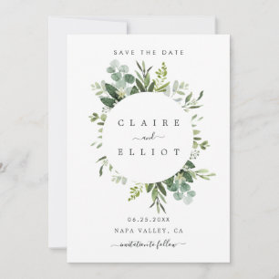 Eucalyptus Foliage Circle Frame Save the Date Card