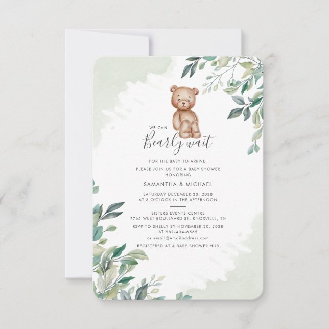 Eucalyptus Foliage Couples Bearly Wait Baby Shower Invitation (Front)