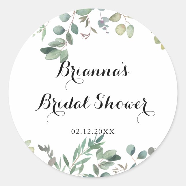 Eucalyptus Foliage Delight Bridal Shower Favour Classic Round Sticker (Front)
