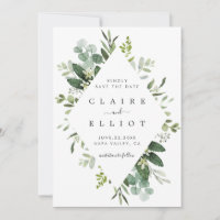 Eucalyptus Foliage Diamond Frame Save the Date