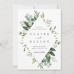Eucalyptus Foliage Diamond Frame Save the Date