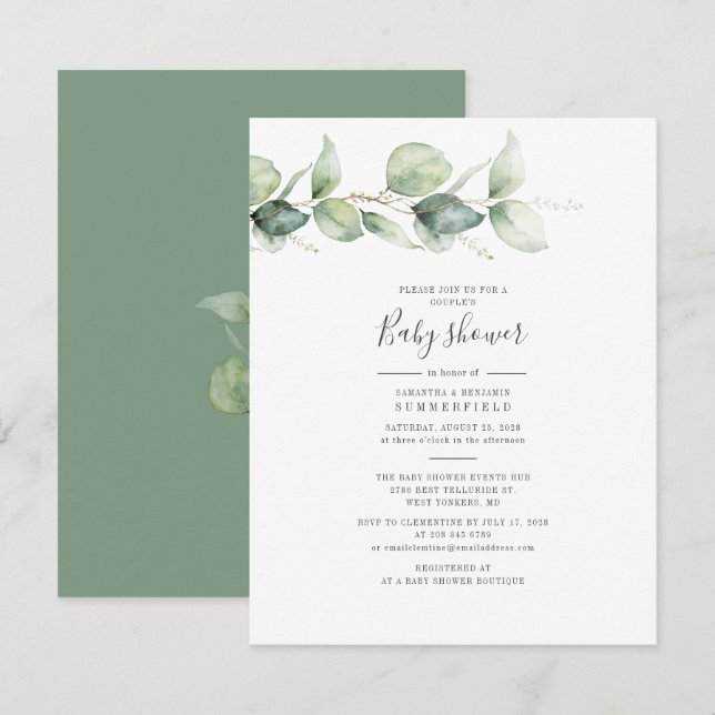 Eucalyptus Foliage Elegant Couples Baby Shower Invitation (Front/Back)