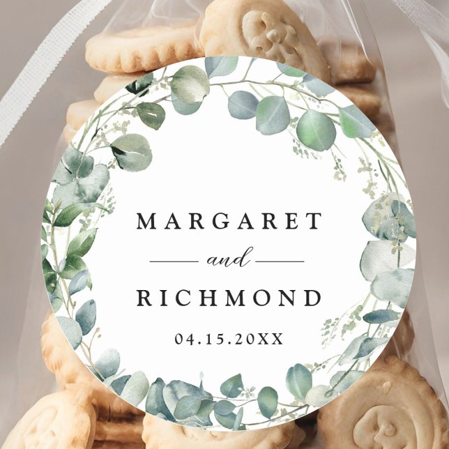 Eucalyptus Foliage Elegant Greenery Wedding Classic Round Sticker (Creator Uploaded)