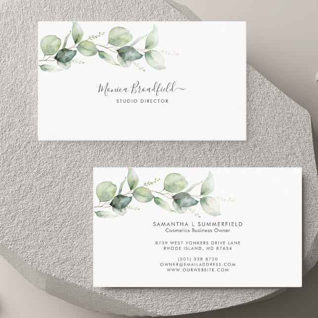Eucalyptus Foliage Elegant Script Watercolor Business Card (Eucalyptus Foliage Elegant Script Watercolor Business Card)