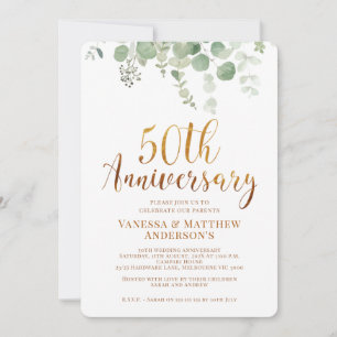 Eucalyptus Foliage Gold 50th Anniversary Invitation