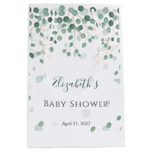 Eucalyptus Foliage Gold Leaves Baby Shower Medium  Medium Gift Bag