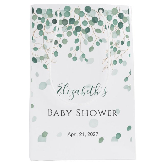 Eucalyptus Foliage Gold Leaves Baby Shower Medium  Medium Gift Bag (Front)