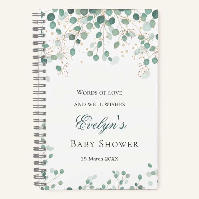 Eucalyptus Foliage Gold Leaves Baby Shower Noteboo Notebook (Front)
