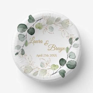 Eucalyptus Foliage Gold Leaves Wedding Paper Plate
