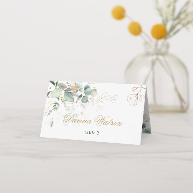 Eucalyptus Foliage Golden Floral Place card (Front)