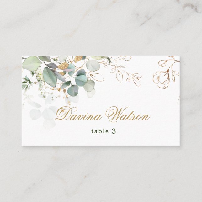 Eucalyptus Foliage Golden Floral Place card (Front)