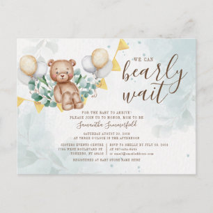 Eucalyptus Foliage Greenery Bear Blush Baby Shower Invitation Postcard