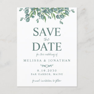 Eucalyptus Foliage Greenery Wedding Save The Date Postcard