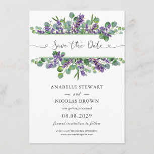 Eucalyptus Foliage Lavender Flowers Save the Date Enclosure Card