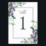 Eucalyptus Foliage Lavender Flowers Table Number<br><div class="desc">Any occasion card. This design features a watercolor illustration of eucalyptus foliage and purple lavender flowers. You can change the table number to your requirements (1,  3... 7... 10... ) - each time a new card,  and add all these cards to your cart.</div>