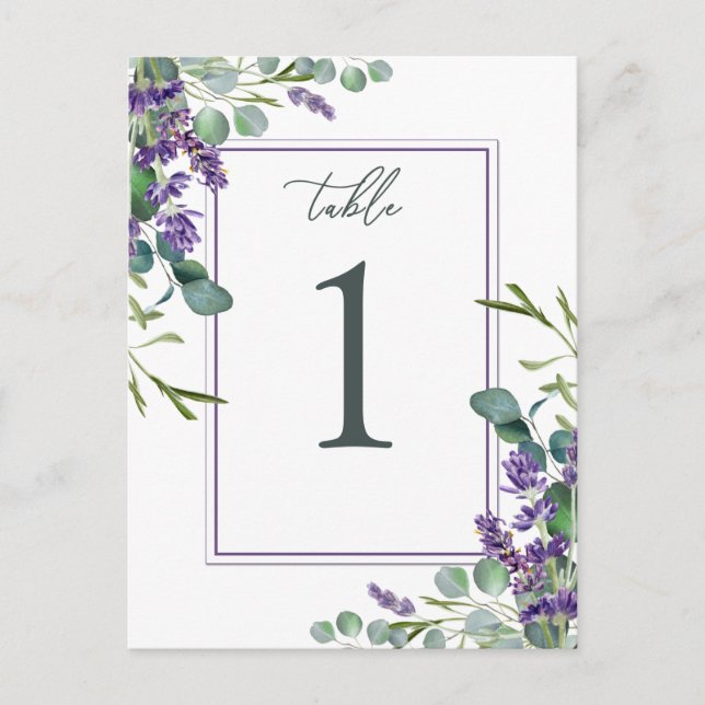 Eucalyptus Foliage Lavender Flowers Table Number Postcard (Front)