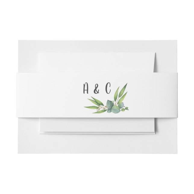 Eucalyptus Foliage Monogram Wedding Invitation Belly Band (Front Example)