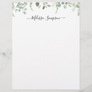 eucalyptus foliage personalised name custom letterhead
