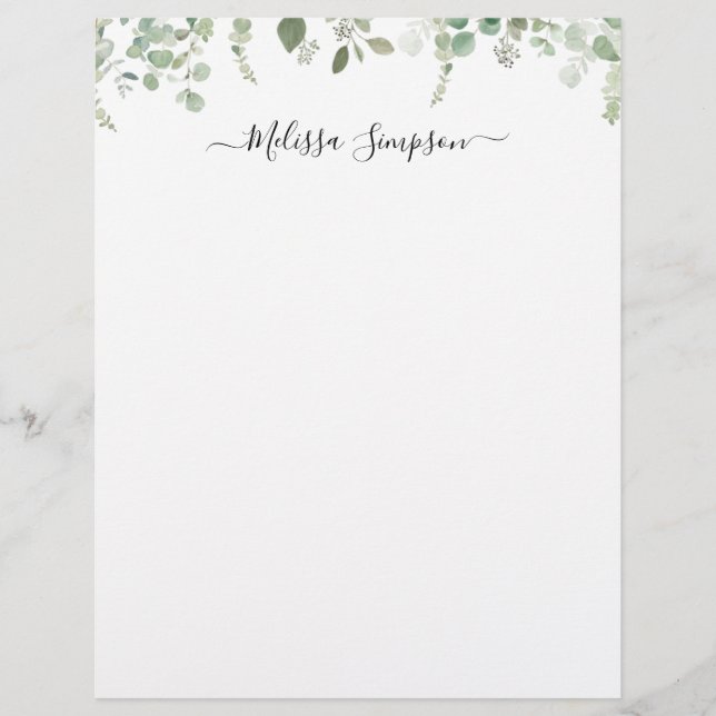 eucalyptus foliage personalised name custom letterhead (Front)