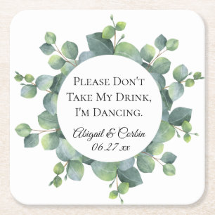 Eucalyptus Foliage Personalised Wedding Square Paper Coaster