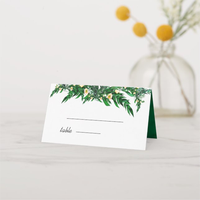 Eucalyptus Foliage  Rustic Green White Place Card (Front)