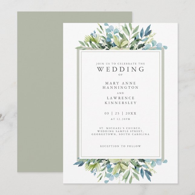 Eucalyptus Foliage Sage Green Wedding Invitation (Front/Back)