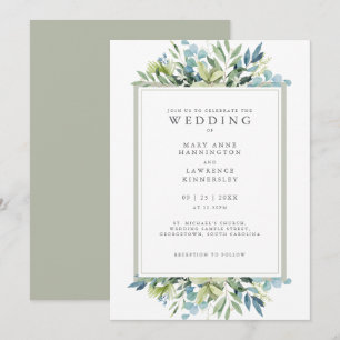 Eucalyptus Foliage Sage Green Wedding Invitation