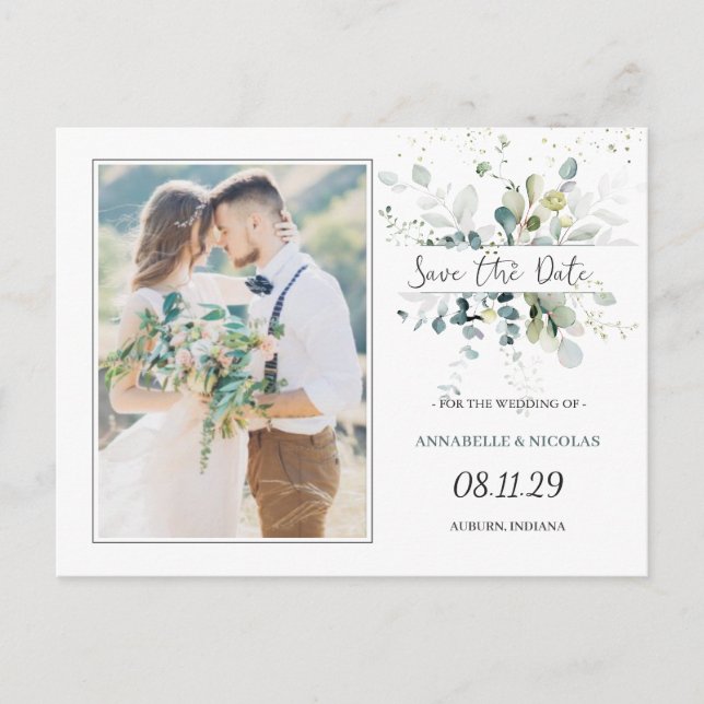 Eucalyptus Foliage Save the Date Photo Postcard (Front)