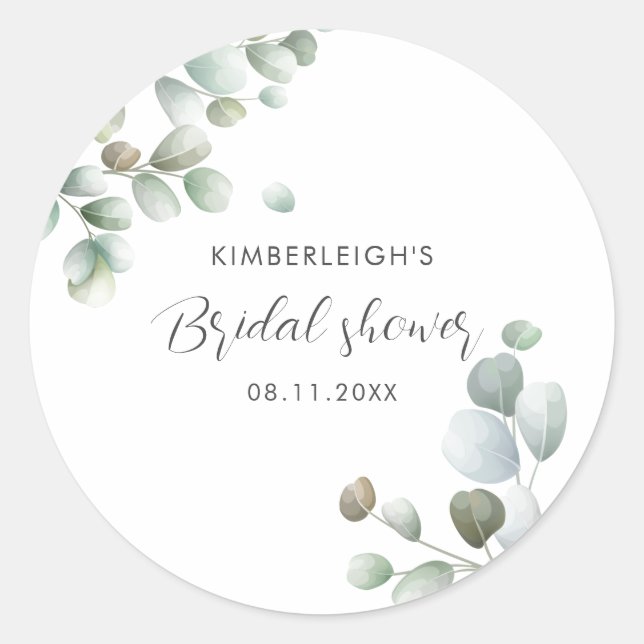 Eucalyptus Foliage Script Bridal Shower Thank You Classic Round Sticker (Front)