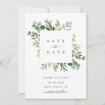 Eucalyptus Foliage Square Frame Save the Date Card<br><div class="desc">This wedding save the date invitation features painted watercolor eucalyptus greenery,  green leaves and square frame. For more advanced customisation of this design,  Please click the "Customise further" link.  Matching items are also available.</div>