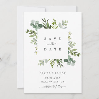 Eucalyptus Foliage Square Frame Save the Date Card