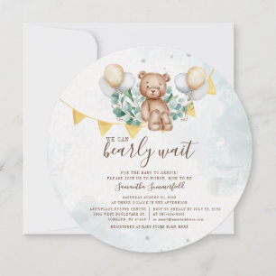 Eucalyptus Foliage Succulent Bear Baby Shower Invitation