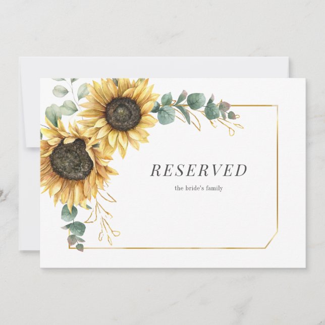 Eucalyptus Foliage Sunflower Wedding Reserved Sign (Front)