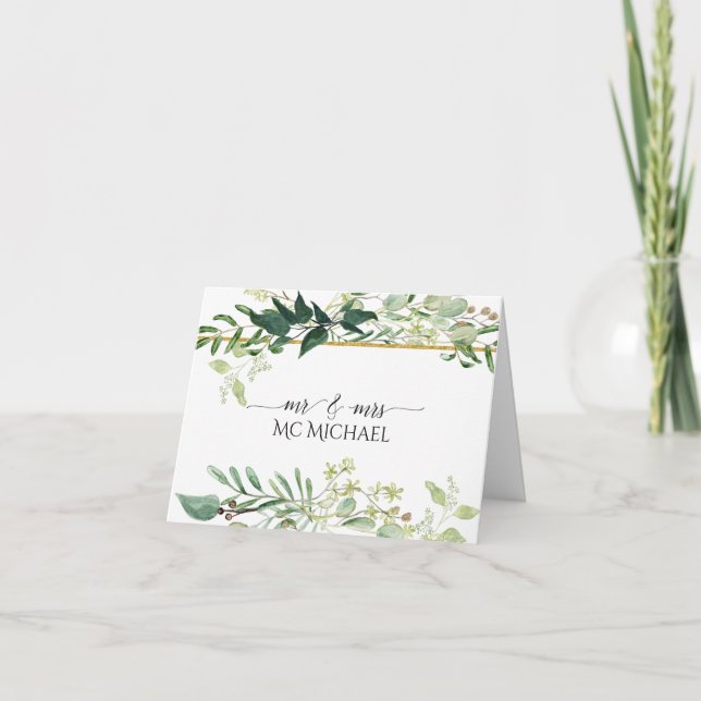 Eucalyptus Foliage Watercolor Green White Wedding Thank You Card (Front)