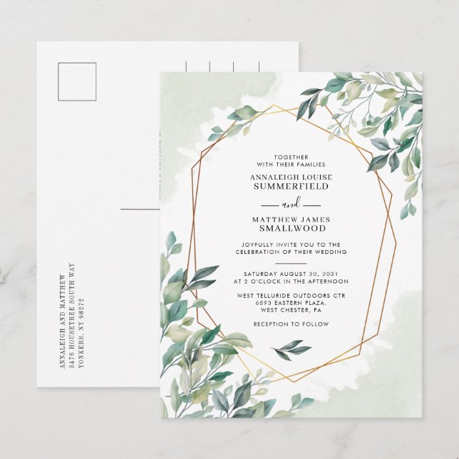 Eucalyptus Foliage Watercolor Wedding Invitation Postcard (Front/Back)