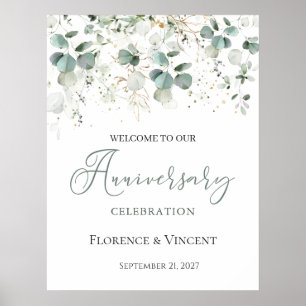 Eucalyptus Foliage Wedding Anniversary Welcome Poster