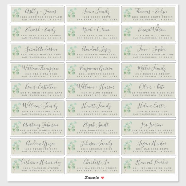 Eucalyptus Foliage Wedding Guest Address Labels (Sheet)