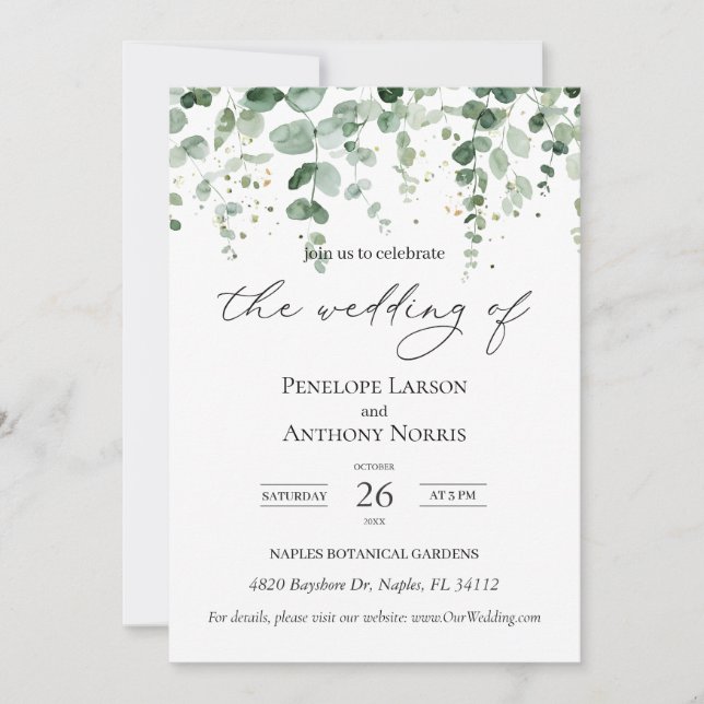 Eucalyptus Foliage Wedding Invitation (Front)