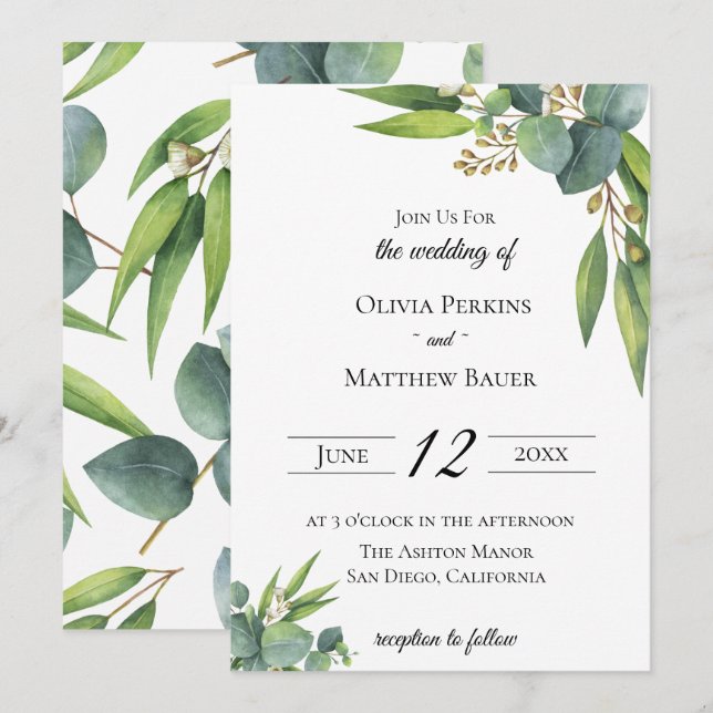 Eucalyptus Foliage Wedding Invitation (Front/Back)