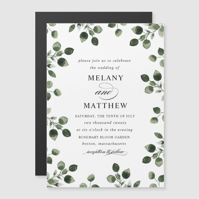 Eucalyptus Foliage wedding invitation magnet card (Front/Back)