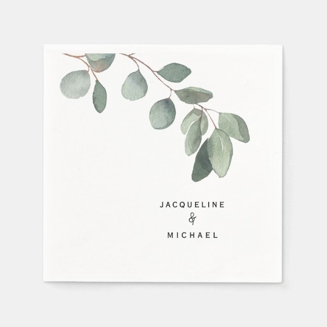 Eucalyptus Foliage Wedding Modern Cocktail Napkins (Front)