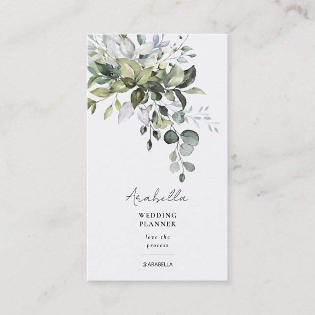 Eucalyptus Foliage Wedding Planner Business Card (Front)